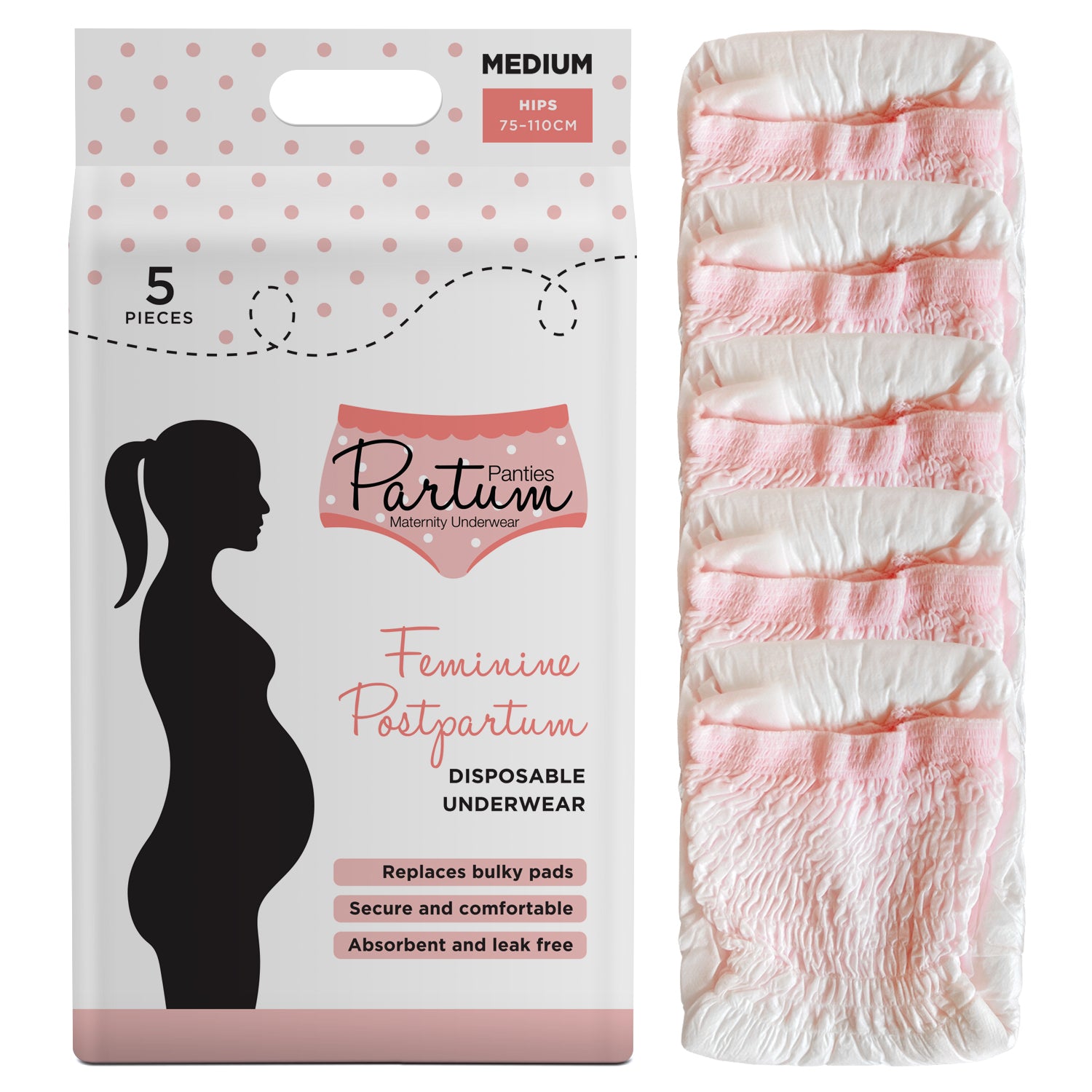 Partum Panties - 2 x packs of Disposable Postpartum Underwear High Waisted, Soft & Absorbent - Medium